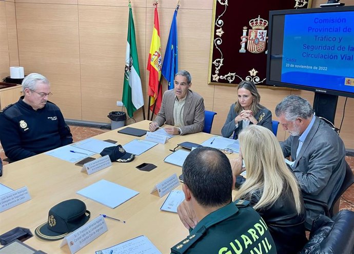 El Subdelegado del Gobierno en Cádiz, José Pacheco, durante la reunión de la Comisión Provincial de Tráfico y Seguridad Vial