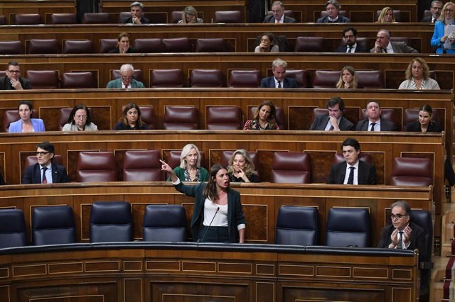 La ministra de Igualdad, Irene Montero, interviene en una sesión plenaria en el Congreso de los Diputados, a 23 de noviembre de 2022, en Madrid (España).