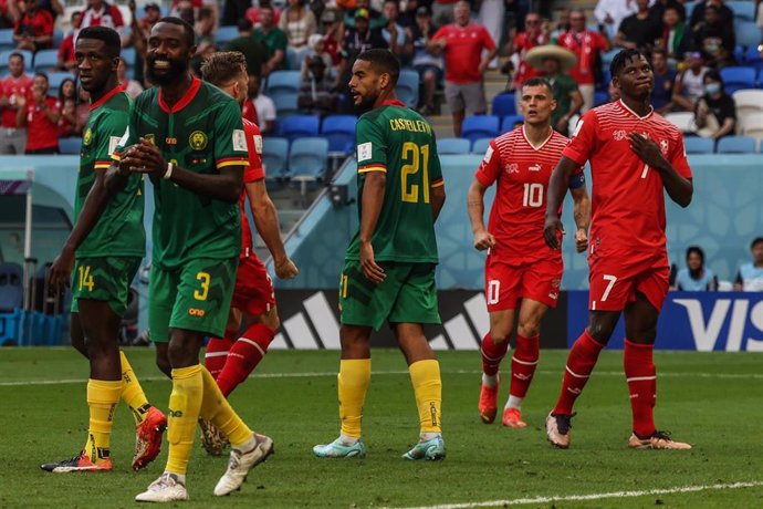 24 November 2022, Qatar, Al-Wakrah: Switzerland's Breel Embolo celebrates his side's first goal of the game during the FIFA World Cup Qatar 2022 Group G soccer match between Switzerland and Cameroon at Al Janoub Stadium. Photo: Christian Charisius/dpa