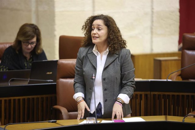 Inmaculada Nieto, portavoz de Por Andalucía, en la sesión de control al Gobierno en el Parlamento de Andalucía.