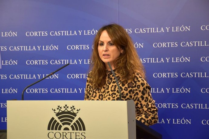 Patricia Gómez atiende a los medios en la sala de prensa de las Cortes tras la Junta de Portavoces