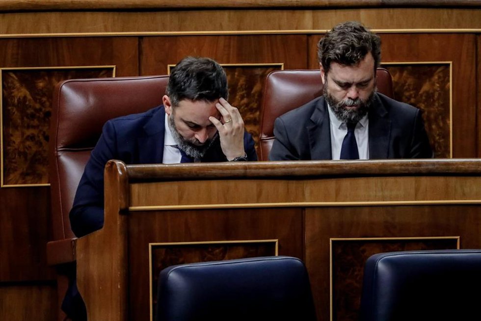 El líder de Vox, Santiago Abascal, y el portavoz de Vox en el Congreso de los Diputados, Iván Espinosa de los Monteros