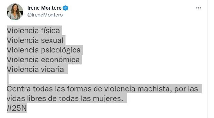 Mensaje de Irene Montero con motivo del 25N