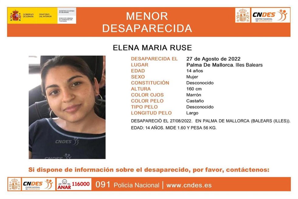 La Policía Nacional solicita colaboración para encontrar a una joven de 15 años desaparecida desde agosto.