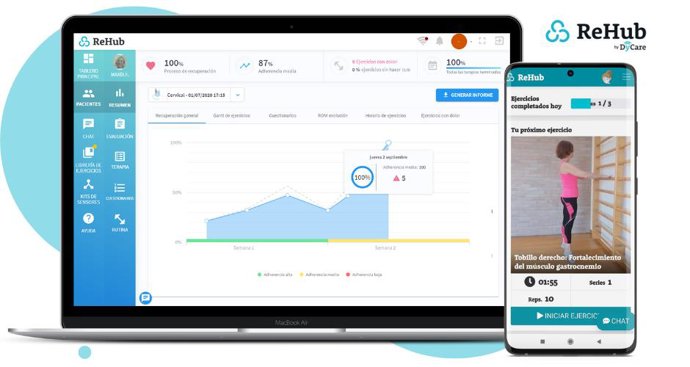Entorno desktop (profesional) y móvil (paciente) de ReHub.