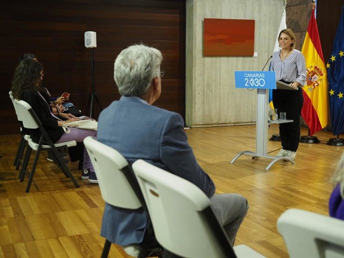 La consejera de Derechos Sociales del Gobierno de Canarias, Noemí Santana, lee la declaración institucional con motivo del 25N