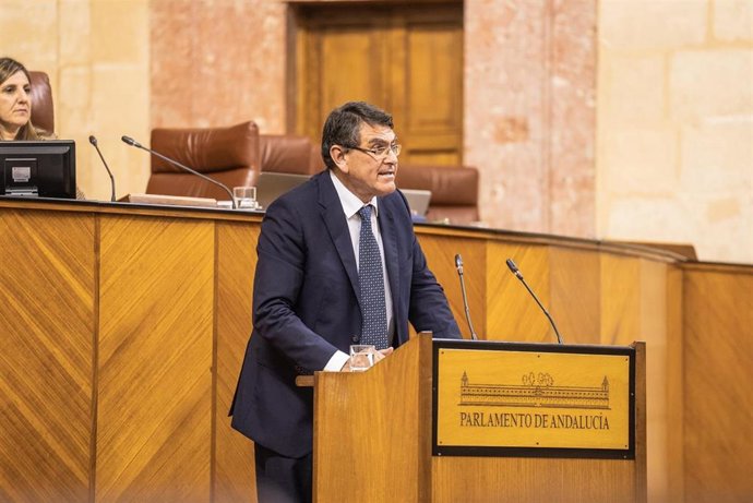 El diputado de Vox Rafael Segovia, en una imagen del Pleno del Parlamento defendiendo una enmienda a una PNL para pedir la Facultad de Medicina en Huelva.