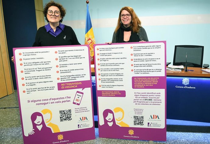 La ministra d'Afers Socials, Joventut i Igualtat, Judith Pallarés, i la cap de l'rea de Polítiques d'Igualtat, Mireia Porras