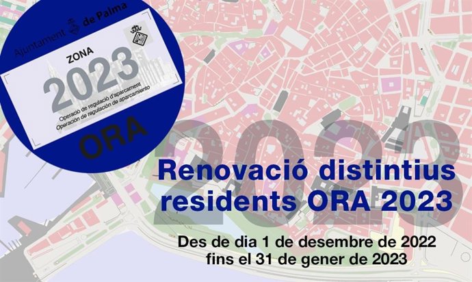 La campaña de renovación del distintivo ORA de residentes en Palma comenzará el jueves 1 de diciembre