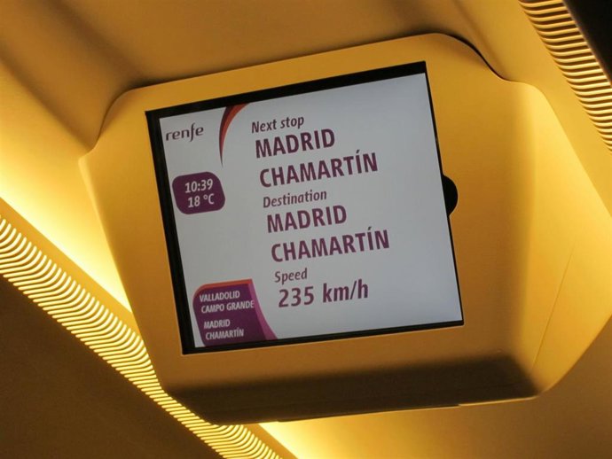 Archivo - Detalle De Una Pantalla Interior De Un Tren AVANT De La Línea Valladolid-Madrid