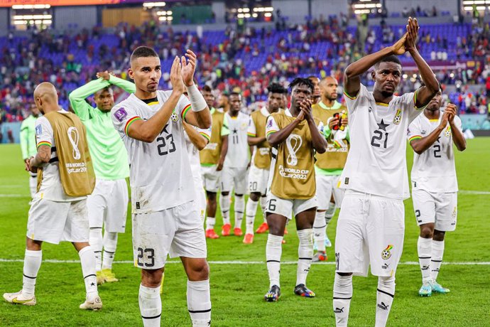 Ghana players look dejected at full time during the Fifa World Cup 2022, Group H football match between Portugal and Ghana on November 24, 2022 at Stadium 974 in Doha, Qatar - Photo Nigel Keene / ProSportsImages / DPPI