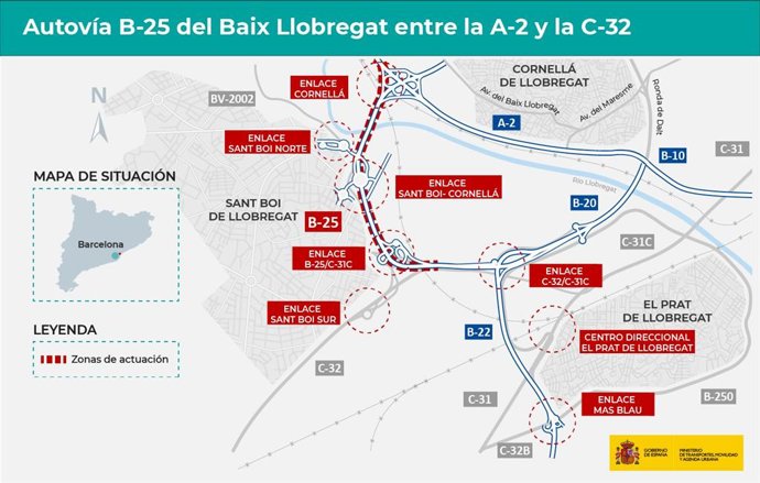 Zona de actuación de las obras para la prolongación de la autovía del Baix Llobregat (Barcelona)
