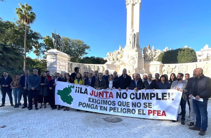 Dirigentes del PSOE en protesta ante la Junta por el PFEA.