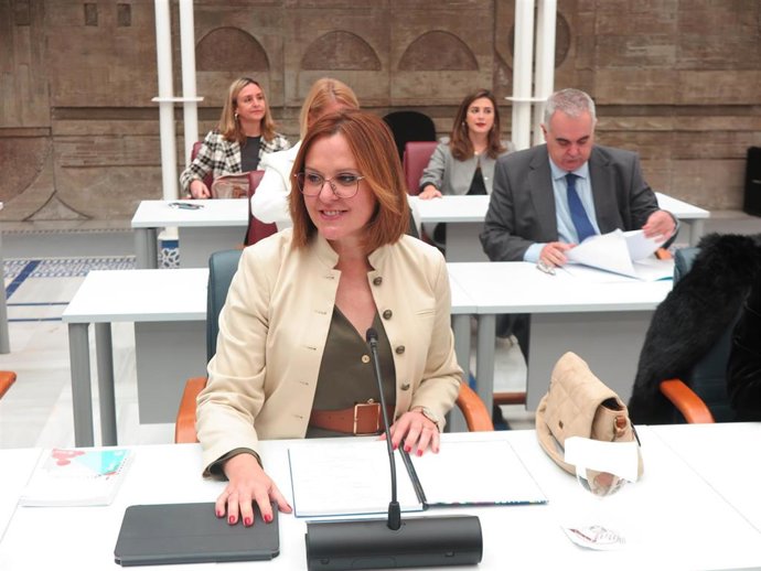 La vicepresidenta y consejera de Mujer, Igualdad, LGTBI, Familias, Política Social y Transparencia, Isabel Franco, en la Asamblea Regional