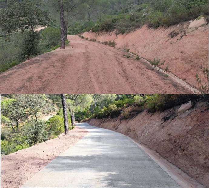 Camino Guadiatillo antes (arriba) y después (abajo) de la intervención.