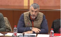 El secretario de Institucional de UGT Andalucía, Óskar Martín, durante su comparecencia por los presupuestos en el Parlamento