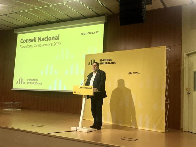 El presidente de ERC, Oriol Junqueras, interviene ante el Consell Nacional de ERC.