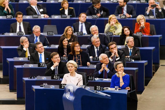 22 November 2022, France, Strasbourg: President of the European Commission, Ursula von der Leyen, and other members of her Commission attend the celebration of the 70th anniversary of the European Parliament. Photo: Philipp von Ditfurth/dpa