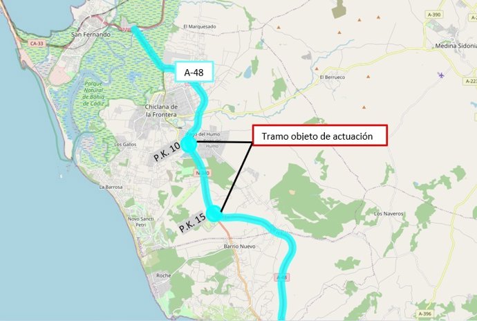 Tramo de la A-48 objeto de actuación.