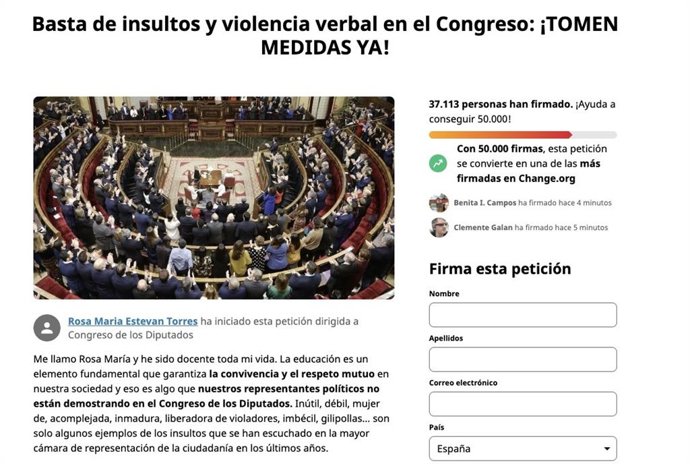 Captura de la campaña en Change.Org