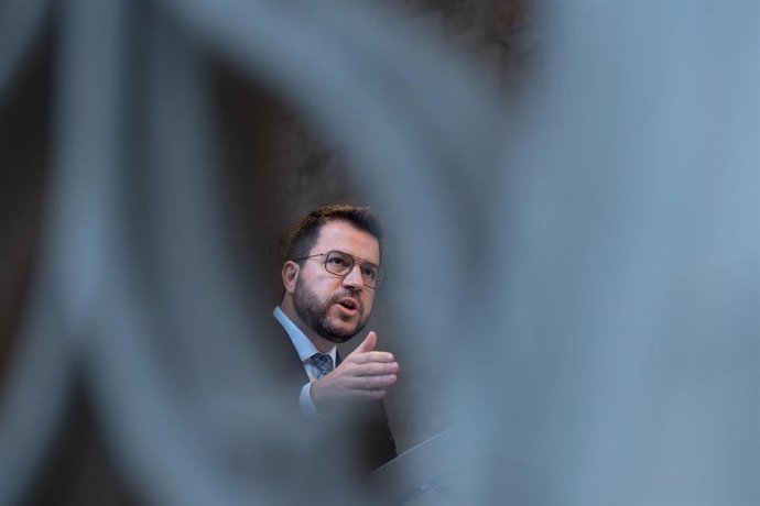 El presidente de la Generalitat, Pere Aragonés, comparece tras el anuncio de la reforma del delito de sedición, a 11 de noviembre de 2022, en Barcelona, Cataluña (España).  Aragons ha celebrado que el delito de la sedición queda eliminado del Código Pe