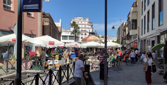 Terrazas de la plaza de Abastos en Jerez de la Frontera (Cádiz)