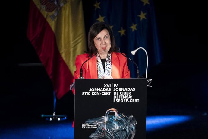 La ministra de Defensa, Margarita Robles, inaugura el principal encuentro de ciberseguridad de España en los cines Kinépolis Ciudad de la Imagen, a 29 de noviembre de 2022, en Madrid (España). 