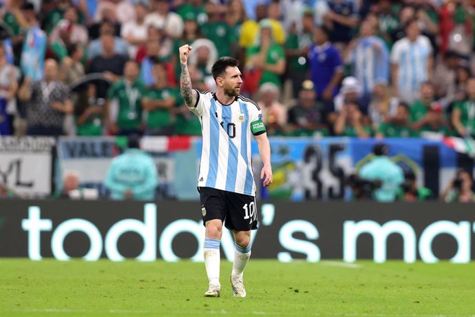 Lionel Messi of Argentina celebrates his goal 1-0 during the FIFA World Cup 2022, Group C football match between Argentina and Mexico on November 26, 2022 at Lusail Stadium in Al Daayen, Qatar - Photo Sebastian El-Saqqa / firo Sportphoto / DPPI