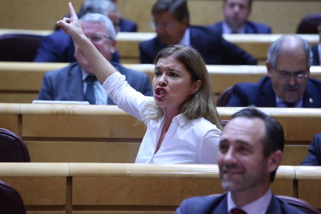Archivo - La senadora del PP Clara San Damián levantando el dedo durante una sesión plenaria en el Senado.  