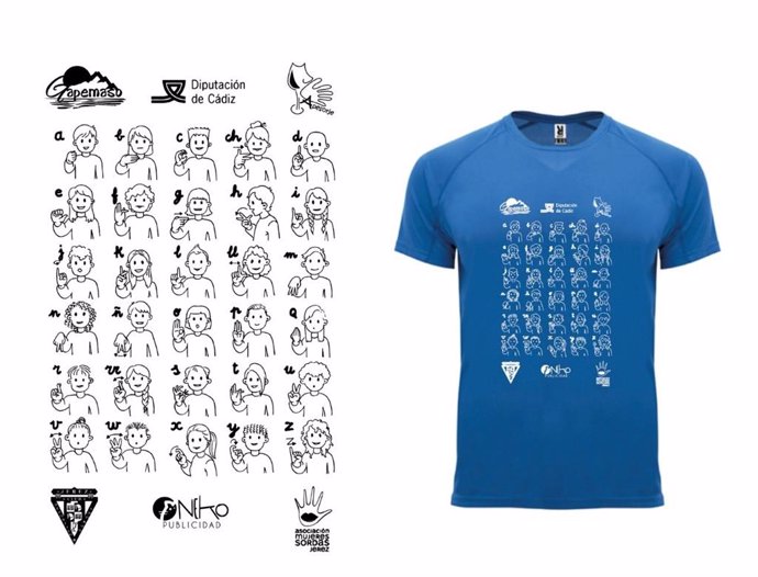 Camiseta con lenguaje de signos creada por la Asociación Provincial Gaditana de Personas Sordas para la carrera solidaria del 3 de diciembre en Jerez (Cádiz)