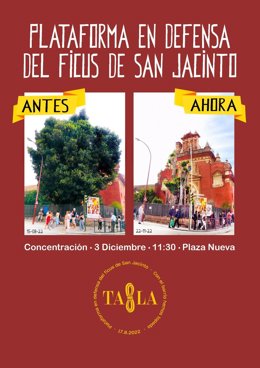 Cartel anunciador de la concentración de este próximo sábado 3 de diciembre convocada por la Plataforma en Defensa del Ficus de San Jacinto.