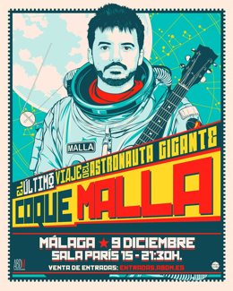 Cartel del concierto de Coque Malla el 9 de diciembre en la Sala París 15 de Málaga