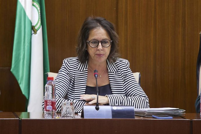 La consejera de Salud y Consumo de la Junta de Andalucía, Catalina García, durante la Comisión de Salud y Consumo en el Parlamento de Andalucía.