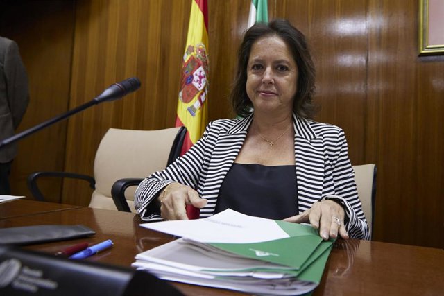 La consejera de Salud y Consumo de la Junta de Andalucía, Catalina García, durante la Comisión de Salud y Consumo en el Parlamento de Andalucía.