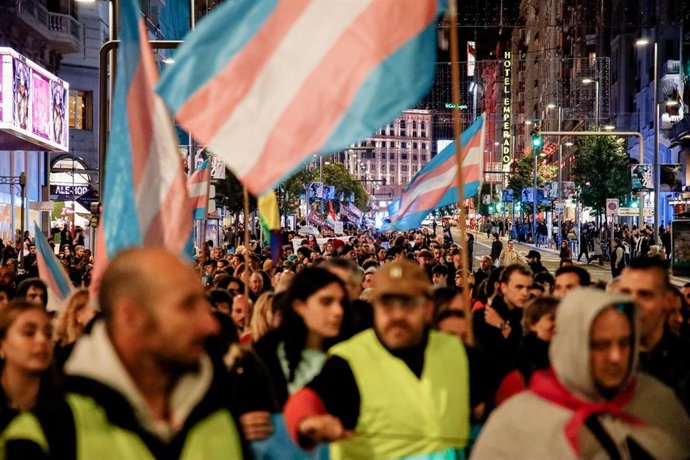 Manifestantes durante una marcha convocada por Federación Plataforma Trans
