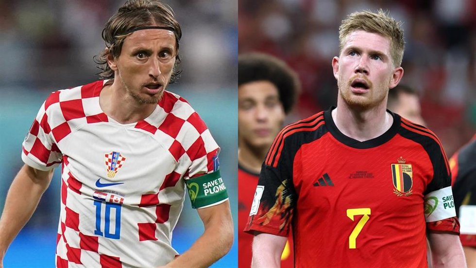 El centrocampista croata Luka Modric (izquierda) y el futbolista belga Kevin de Bruyne, en el Mundial de Catar.