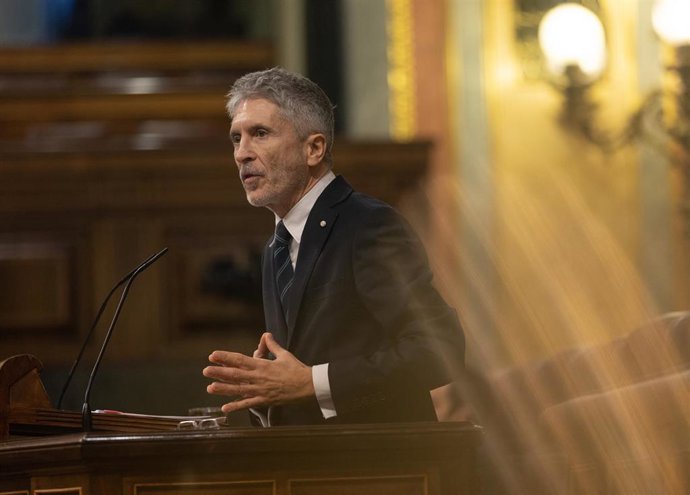 El ministro de Interior, Fernando Grande-Marlaska, interviene durante una sesión plenaria en el Congreso de los Diputados
