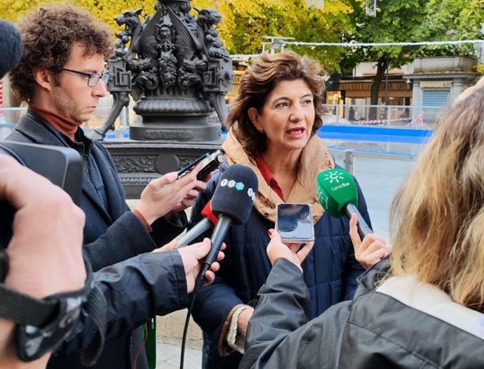 Elisa Cabrerizo, de UP, atiende a los medios en Bib Rambla