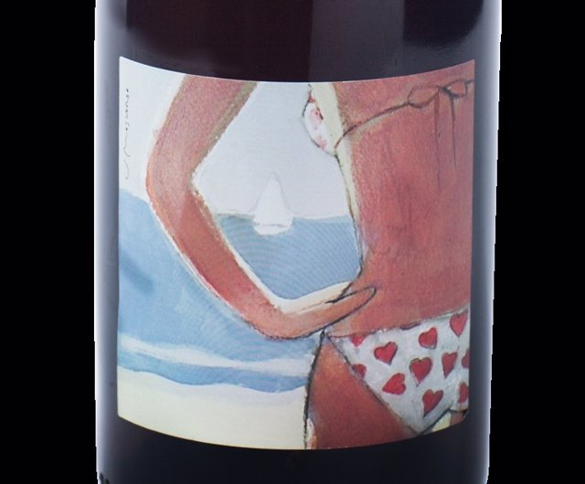 Etiqueta del vino, con el cuadro de Josep Moscardó.