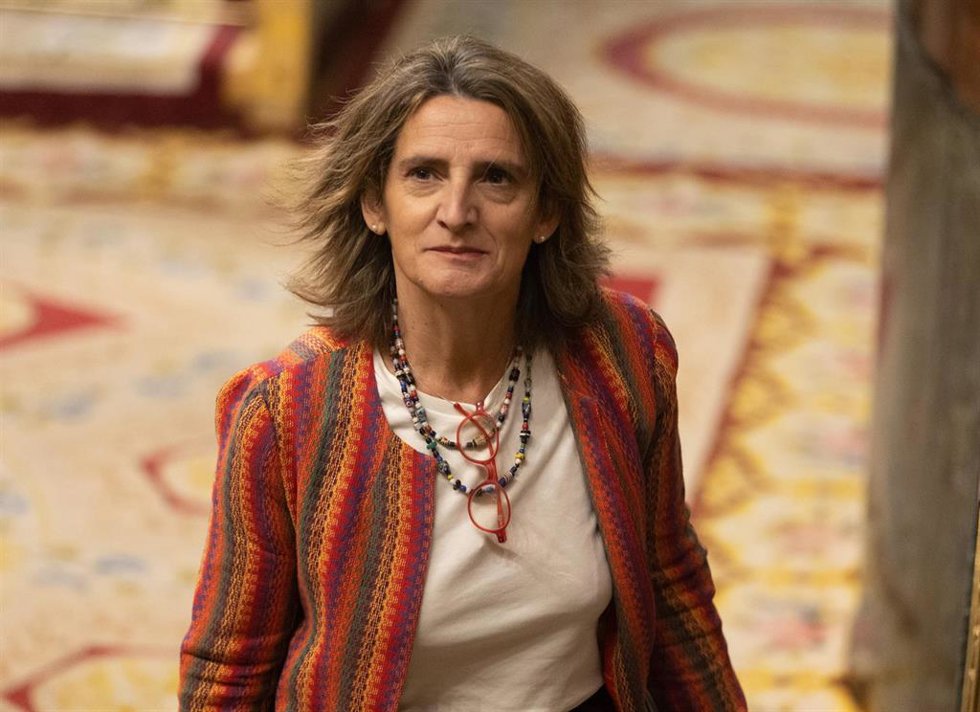 La vicepresidenta tercera y ministra de Transición Ecológica y Reto Democrático, Teresa Ribera, a su llegada a una sesión plenaria en el Congreso de los Diputados.