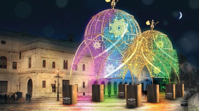 Recreación de la "catedral de luz" en la Plaza de San Francisco con motivo de las fiestas navideñas.