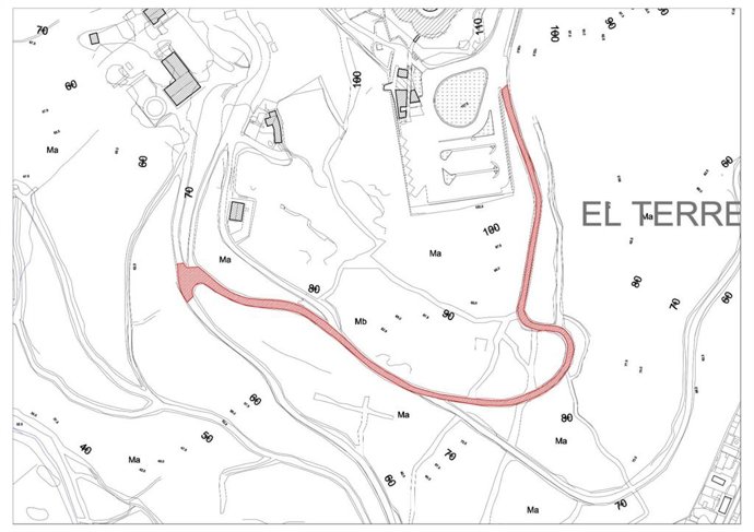 Mapa donde se señala el camino del castillo de Bellver y la zona afectada por la pavimentación.