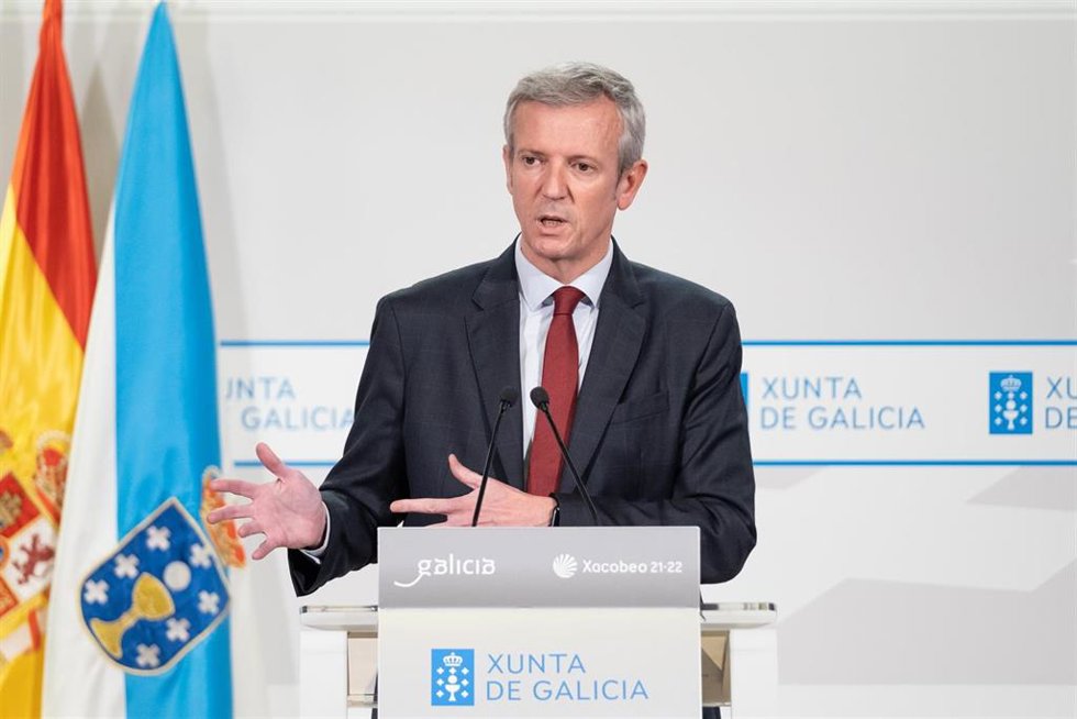 El presidente de la Xunta, Alfonso Rueda, en la rueda de prensa posterior a la reunión del Consello.