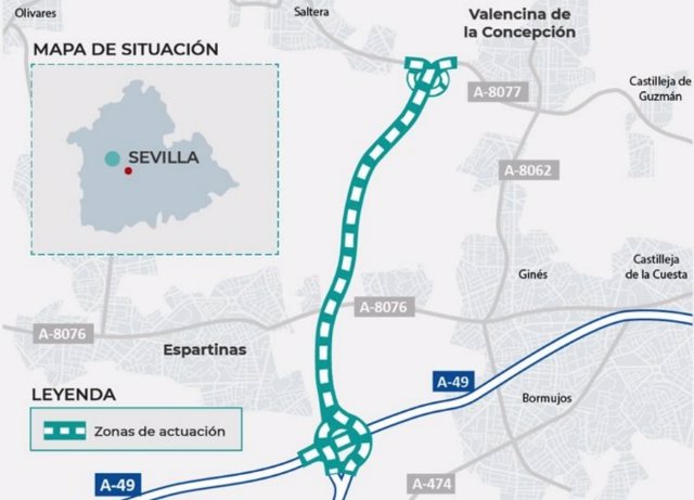 Mapa con el trazado del tramo Espartinas-Valencina de la SE-40