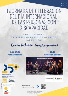 Cartel de las jornadas Celebración del Día Internacional de las Personas con Discapacidad que celebra la Pablo de Olavide.