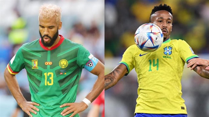 El futbolista camerunés Choupo-Moting y el defensa brasileño Militao, en el Mundial de Catar.