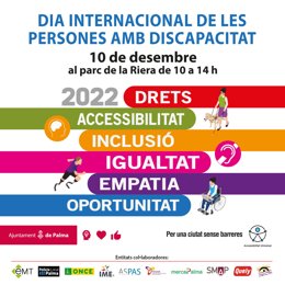 Cartel de actividades del Ayuntamiento de Palma con motivo del Día Internacional de las Personas con Discapacidad.