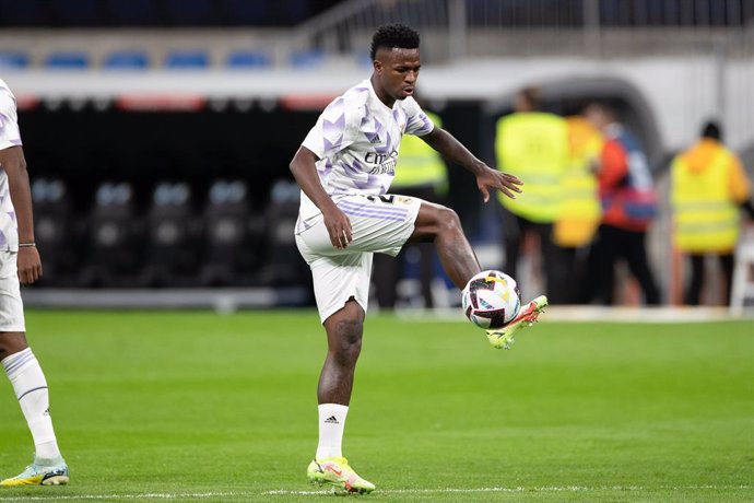 Vinicius of Real Madrid warms up during the spanish league, La Liga Santander, football match played between Real Madrid and Cadiz FC at Santiago Bernabeu stadium on November 10, 2022, in Madrid, Spain.