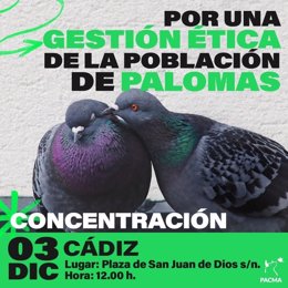 Cartel de Pacma sobre la concentración en Cádiz