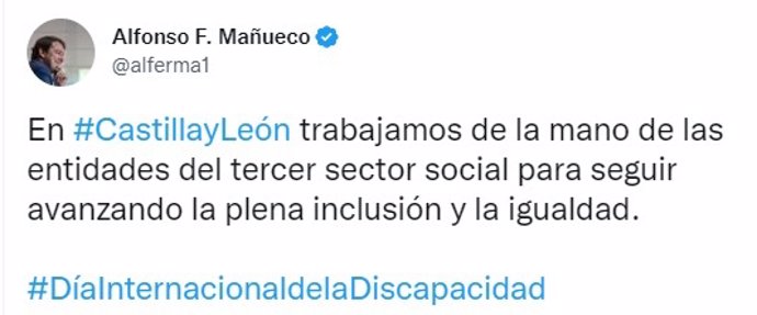 Mañueco asegura que en CyL se trabaja "de la mano" del tercer sector con motivo del Día de las Personas con Discapacidad
